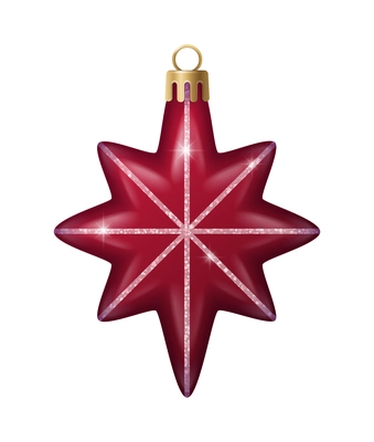 Realistic christmas tree toy composition with star shaped christmas ornament with spangles vector illustration