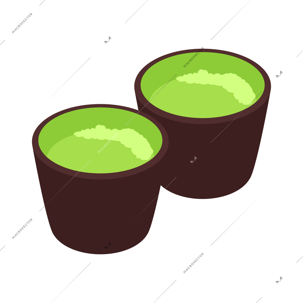 Isometric japan travel tourism composition with isolated images of two matcha cups on blank background vector illustration