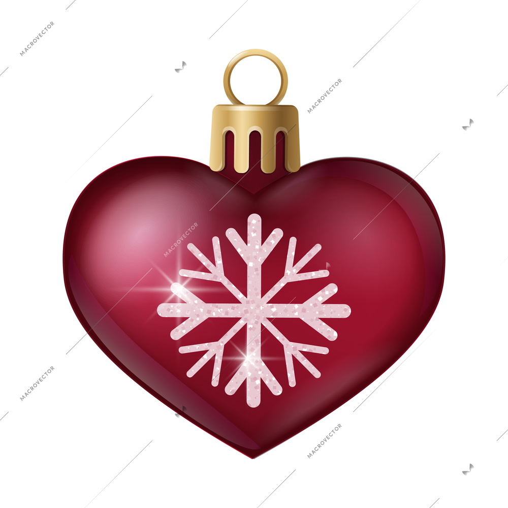 Realistic christmas tree toy composition with heart shaped christmas ornament with snowflake vector illustration