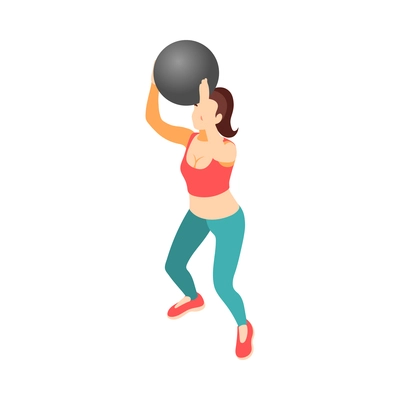 Crossfit workout isometric composition with character of female athlete performing exercise vector illustration