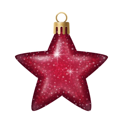 Realistic christmas tree toy composition with star shaped christmas ornament with spangles vector illustration