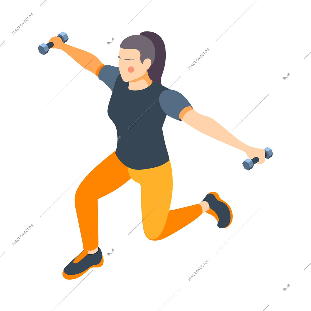 Cardio activity isometric composition with human character in sportswear performing cardio workout vector illustration
