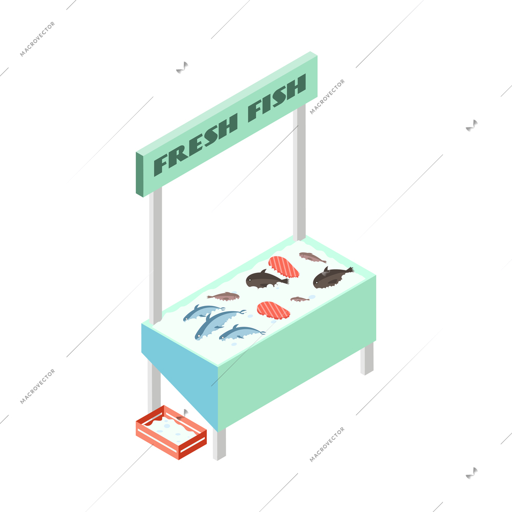 Bazaar isometric composition with isolated image of market stall on blank background vector illustration