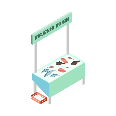 Bazaar isometric composition with isolated image of market stall on blank background vector illustration