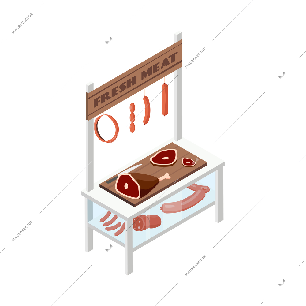 Bazaar isometric composition with isolated image of market stall on blank background vector illustration