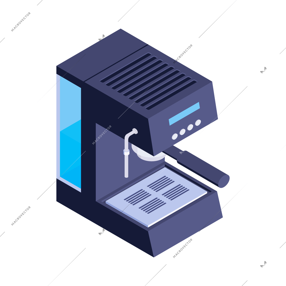 Isometric household appliances composition with isolated image of coffee machine vector illustration