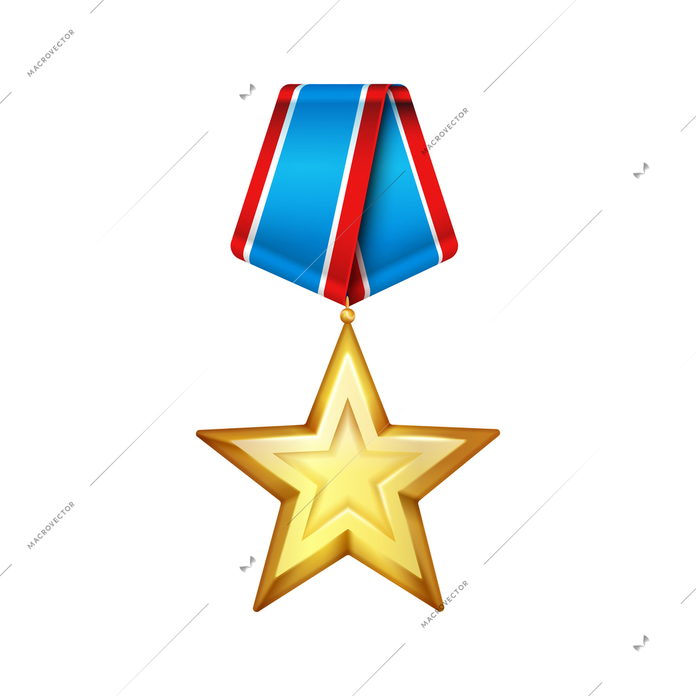 Award medal realistic composition with isolated image of star shaped medal on blank background vector illustration