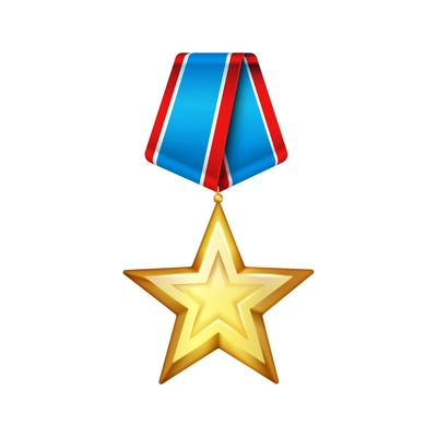 Award medal realistic composition with isolated image of star shaped medal on blank background vector illustration