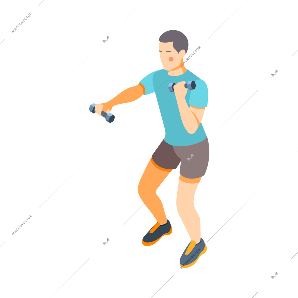 Cardio activity isometric composition with human character in sportswear performing cardio workout vector illustration