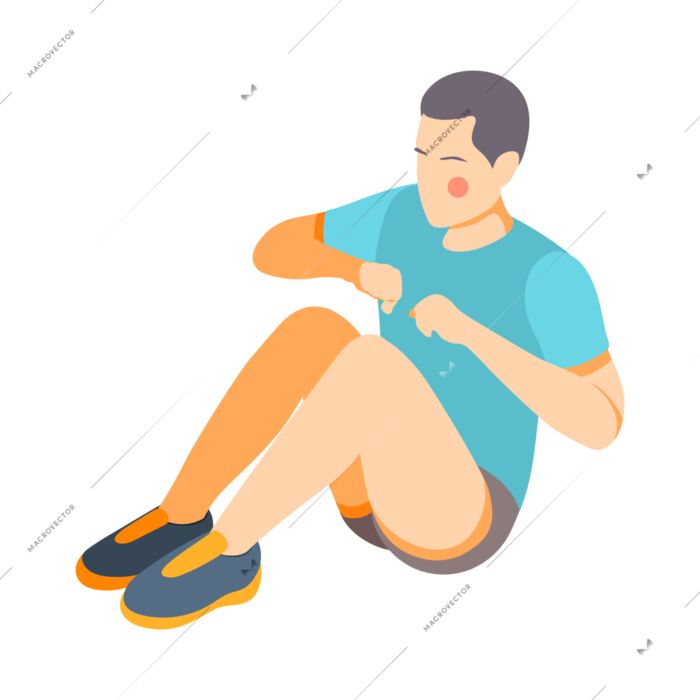 Cardio activity isometric composition with human character in sportswear performing cardio workout vector illustration