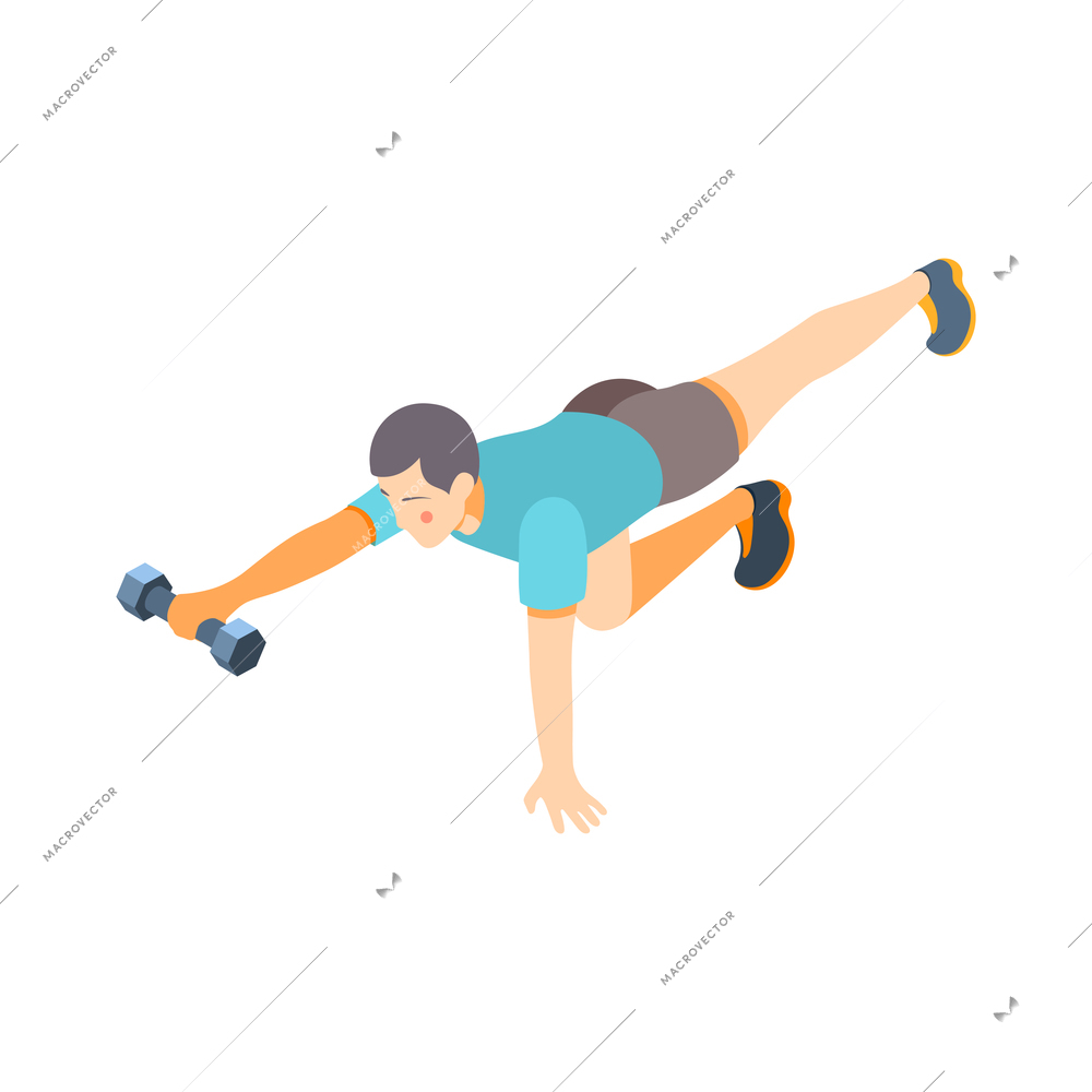 Cardio activity isometric composition with human character in sportswear performing cardio workout vector illustration