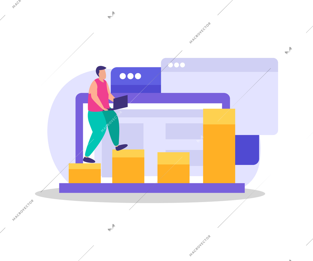 Business gamification flat composition with doodle people reaching goals and getting reward with conceptual icons vector illustration