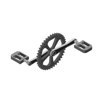 Bicycle service isometric composition with isolated image of cogs with treadle on blank background vector illustration