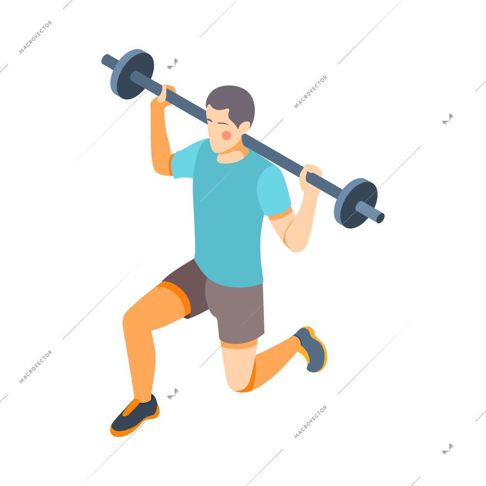 Cardio activity isometric composition with human character in sportswear performing cardio workout vector illustration