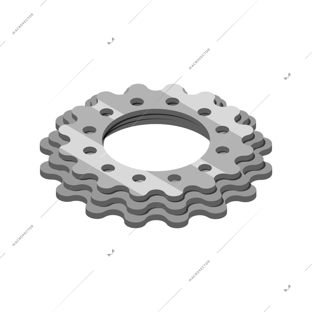 Bicycle service isometric composition with isolated image of metal cogset on blank background vector illustration