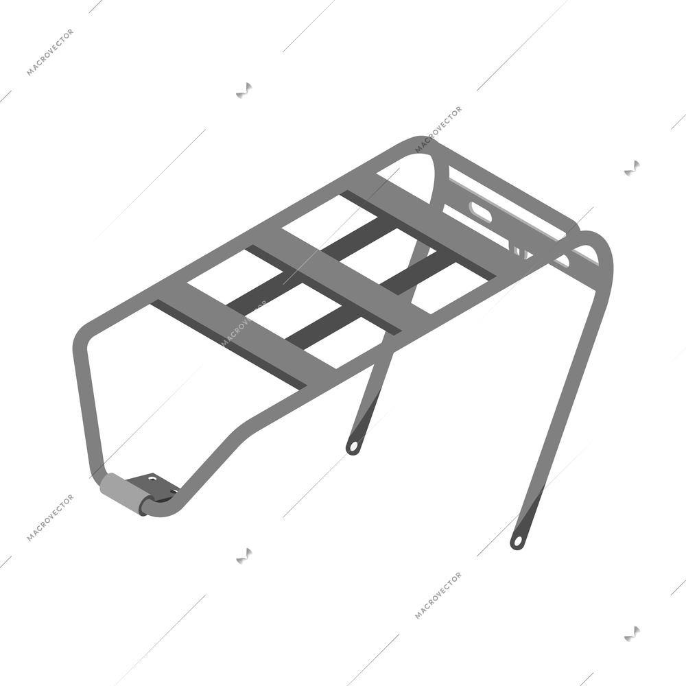 Bicycle service isometric composition with isolated image of luggage carrier rack deck on blank background vector illustration