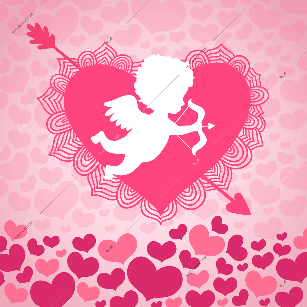 Valentines day angel of love with heart and arrow card or invitation vector illustration