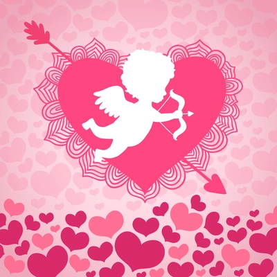 Valentines day angel of love with heart and arrow card or invitation vector illustration