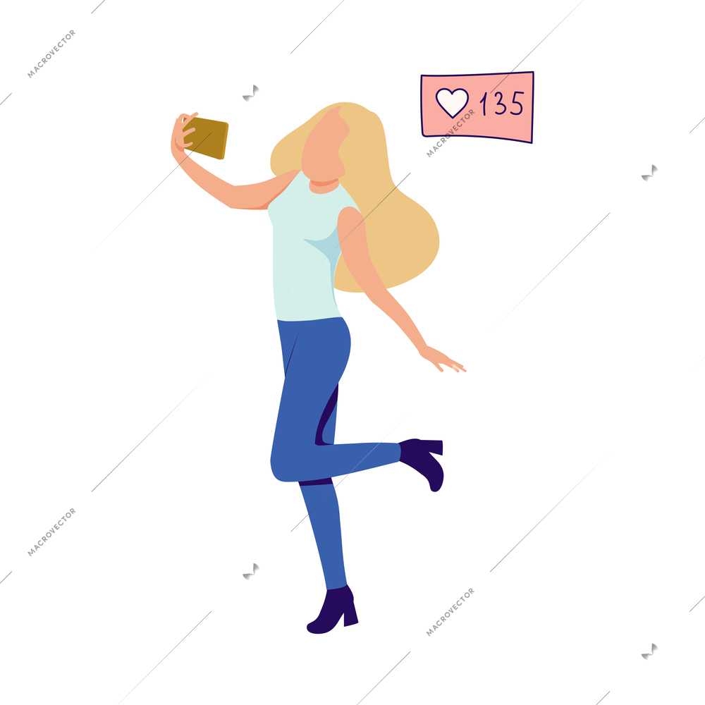 People with gadgets flat composition with character of pretty girl getting likes on selfie photos vector illustration