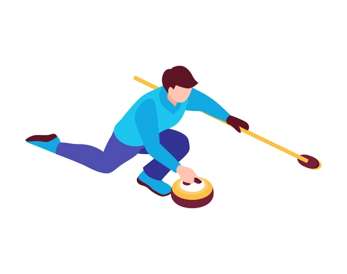 Isometric winter sport composition with human character of male curler vector illustration