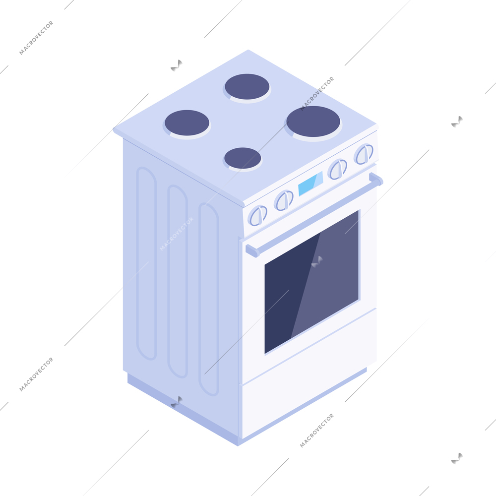 Isometric household appliances composition with isolated image of kitchen range vector illustration