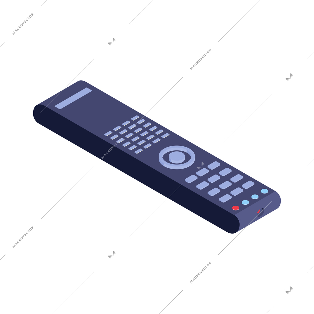 Isometric household appliances composition with isolated image of tv remote vector illustration