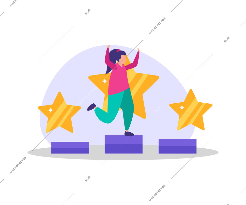 Business gamification flat composition with doodle people reaching goals and getting reward with conceptual icons vector illustration