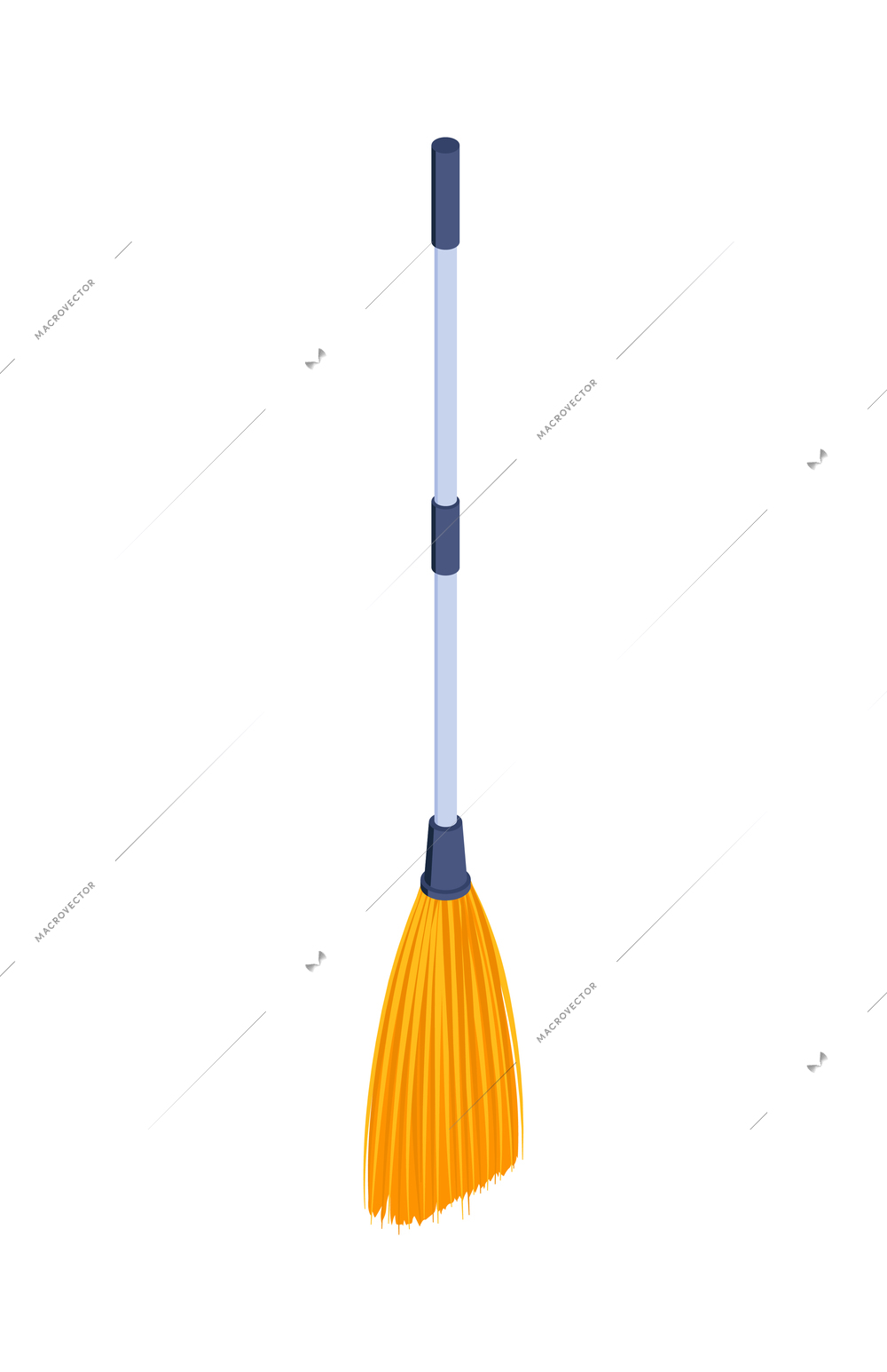 Isometric cleaning housework composition with isolated image of broom on blank background vector illustration