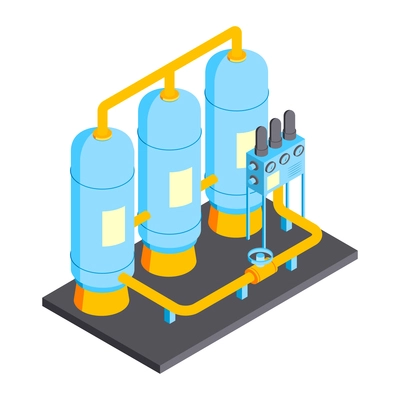 Isometric water purification technology composition with water purification system with tubes and columns vector illustration