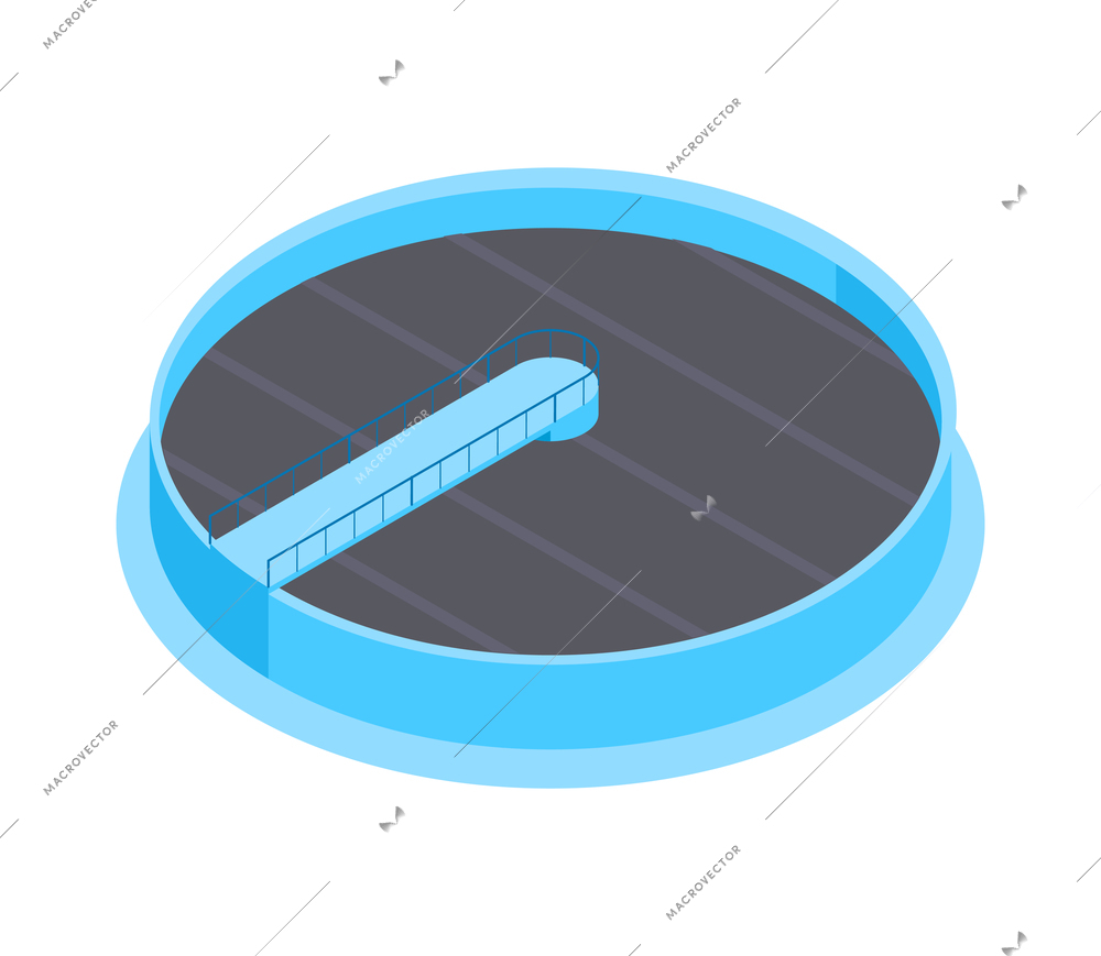 Isometric water purification technology composition with isolated image of empty round reservoir vector illustration