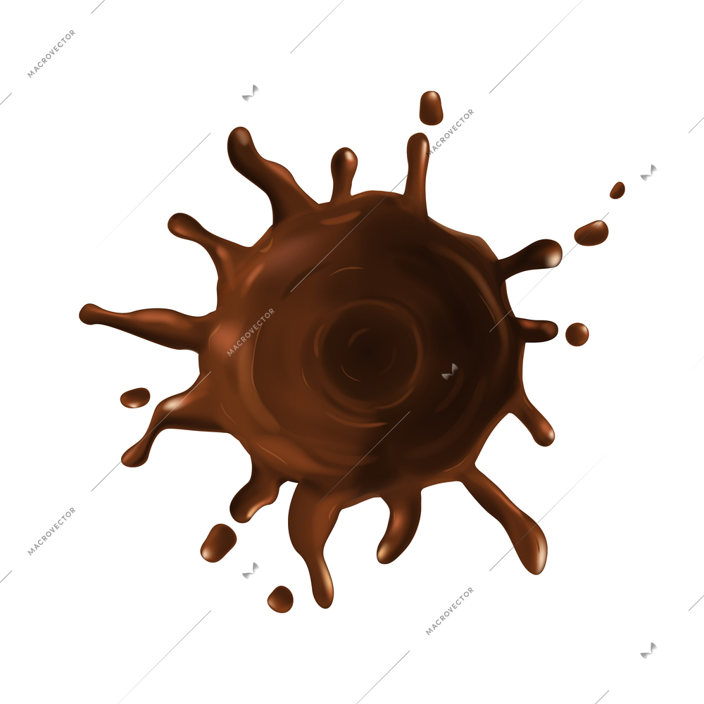 Realistic chocolate drop splash composition with isolated liquid spot on blank background vector illustration