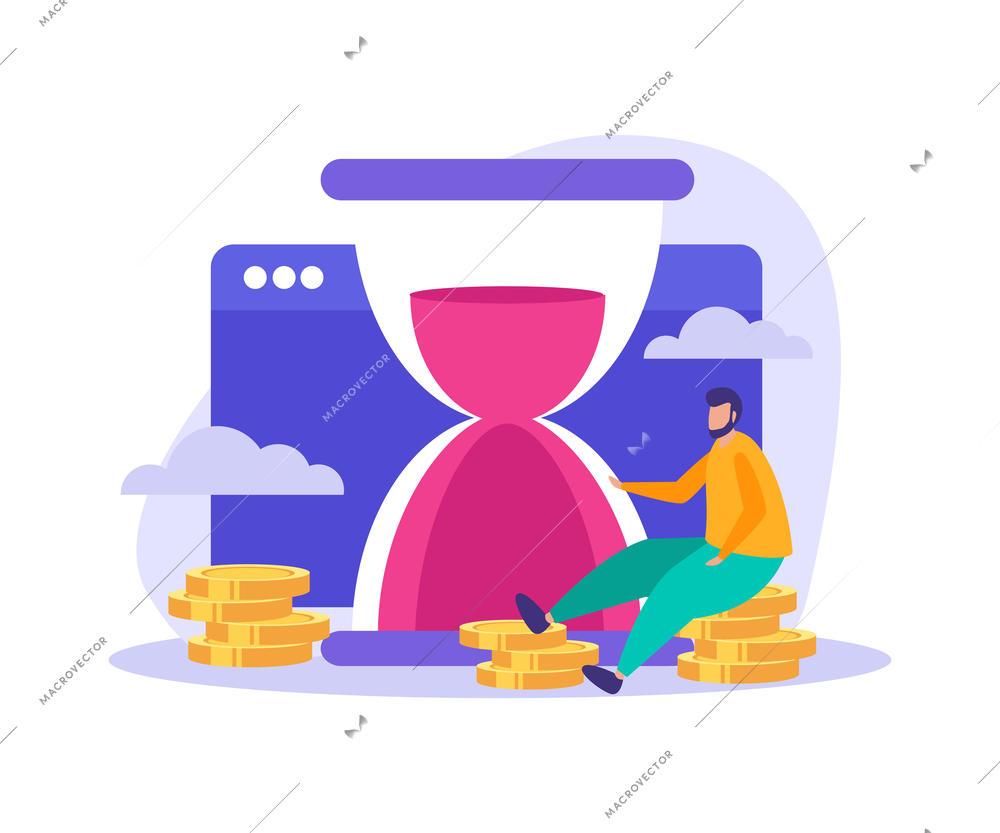 Business gamification flat composition with doodle people reaching goals and getting reward with conceptual icons vector illustration