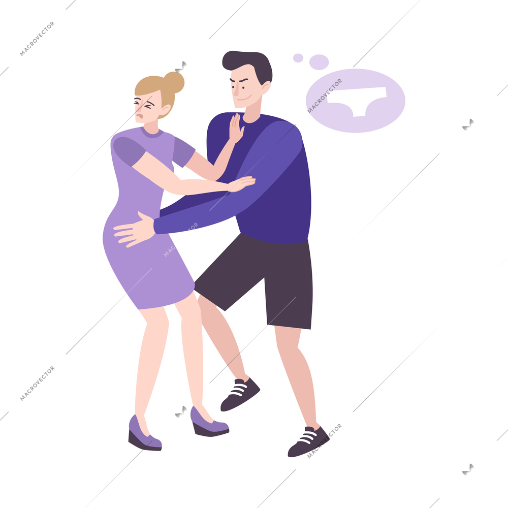 Psychology trauma flat composition with man sexually abusing woman on blank background vector illustration