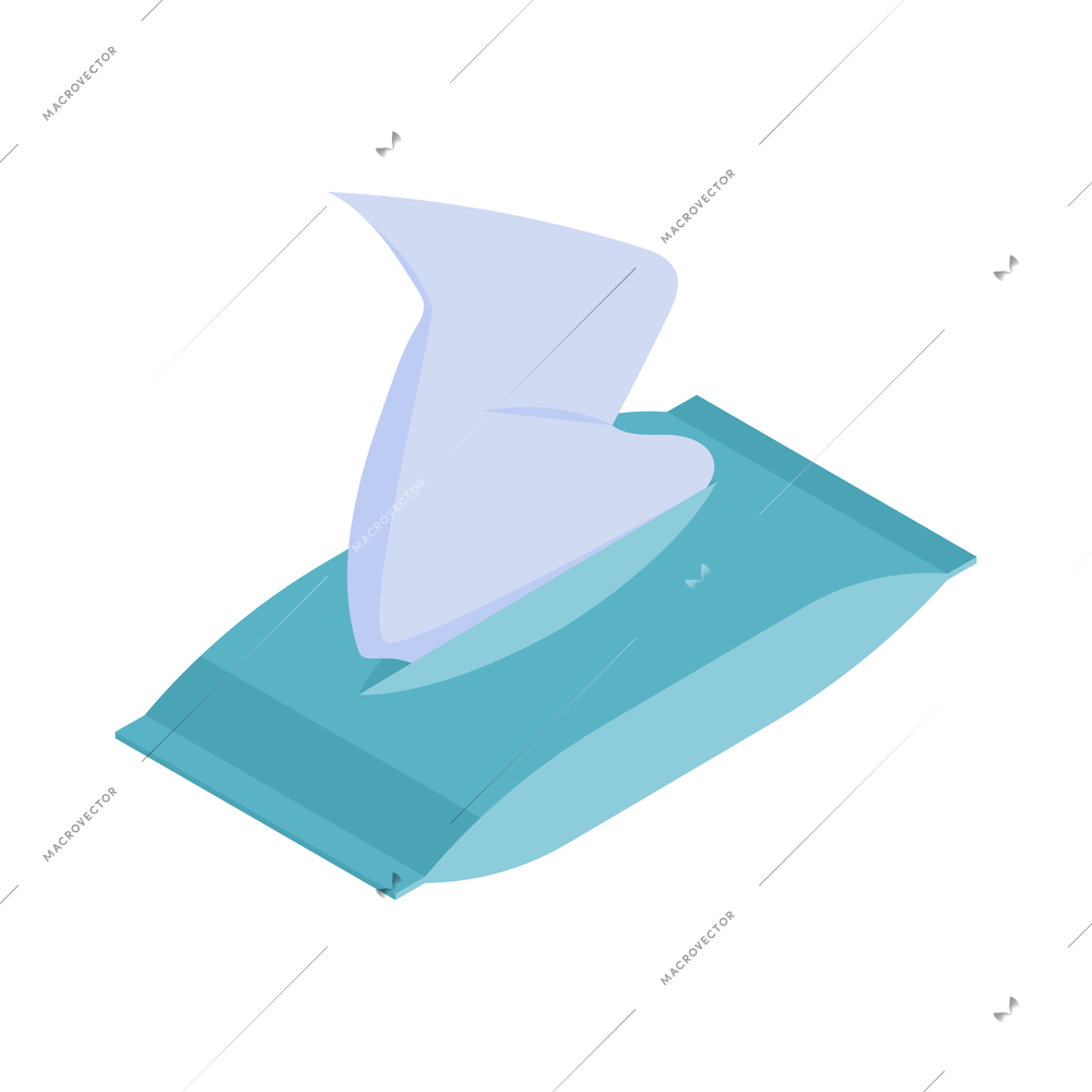 Isometric cleaning housework composition with isolated image of wipe pack on blank background vector illustration