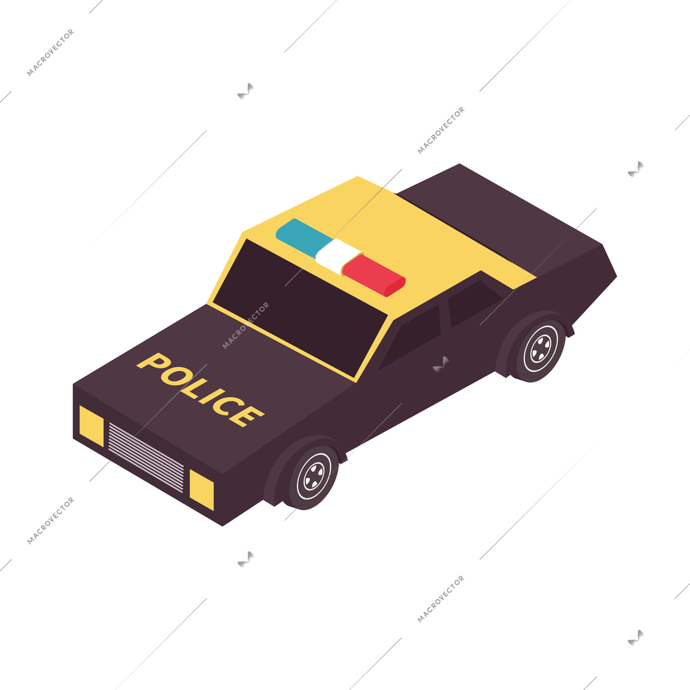 Protest meeting isometric composition with isolated image of police car vector illustration