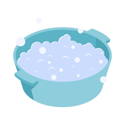 Isometric cleaning housework composition with isolated image of basin full of foam bubbles vector illustration