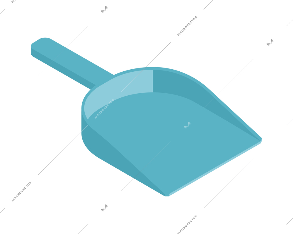 Isometric cleaning housework composition with isolated image of scoop on blank background vector illustration