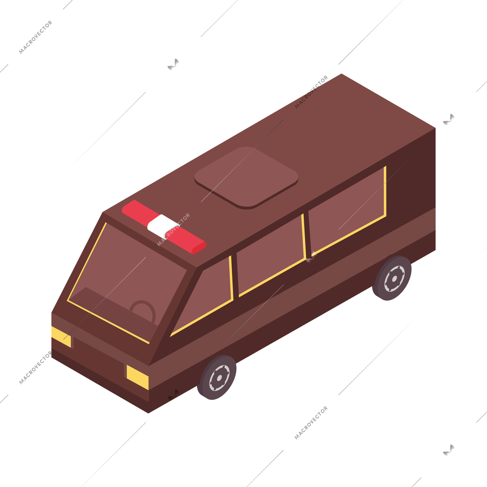 Protest meeting isometric composition with isolated image of police van vector illustration