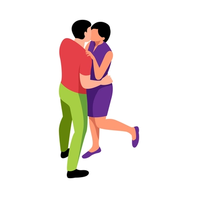 Isometric couple in love composition with characters of loving couple kissing each other vector illustration