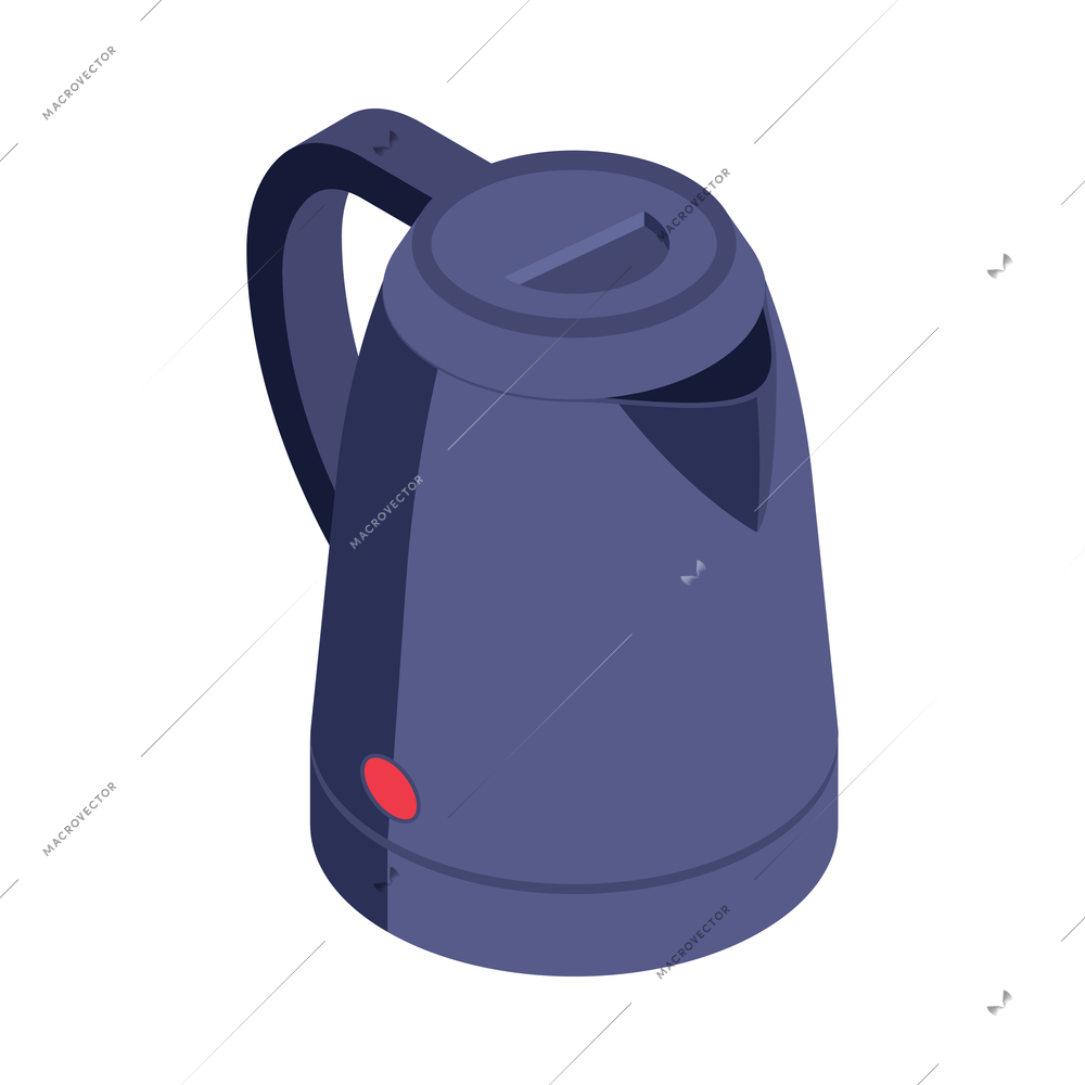 Isometric household appliances composition with isolated image of electric kettle vector illustration