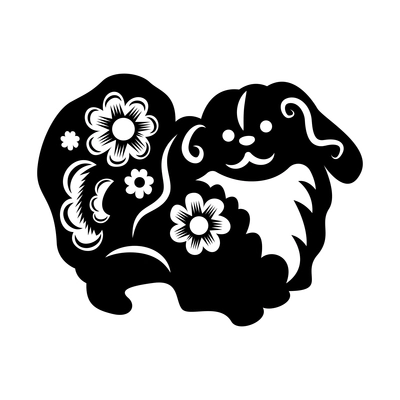 Year animal chinese cutting paper composition with isolated monochrome image of dog decorated with flowers vector illustration