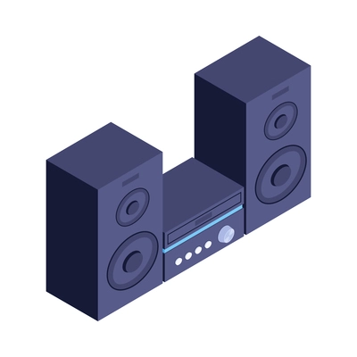 Isometric household appliances composition with isolated image of sound system with loudspeakers vector illustration