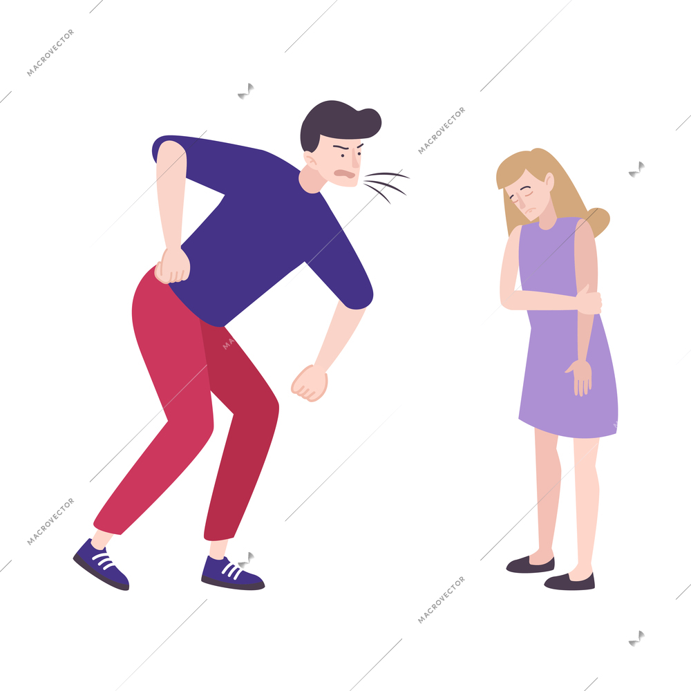 Psychology trauma flat composition with father shouting at teenage daughter on blank background vector illustration