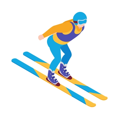 Isometric winter sport composition with human character of moving ski jumper vector illustration