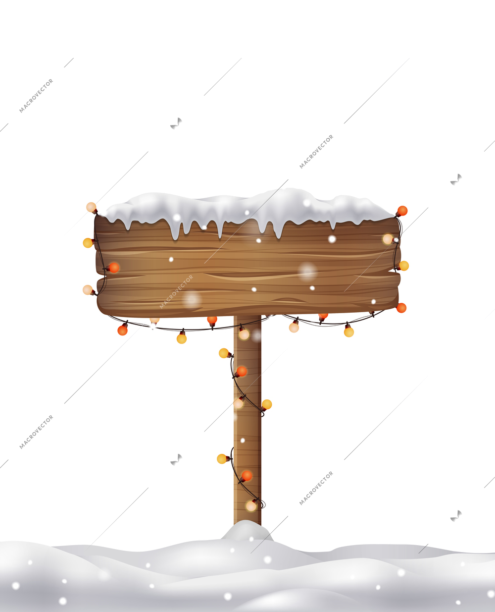 Snow caps snowballs snowdrifts realistic composition with christmas sign covered in snow vector illustration