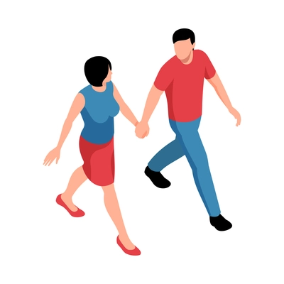 Isometric couple in love composition with characters of walking loving couple holding hands vector illustration