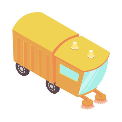 Sweeper street isometric composition with isolated image of compact pavement cleaner vector illustration