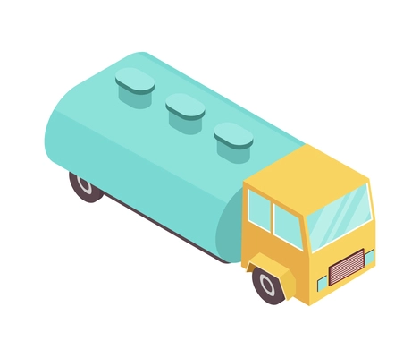 Sweeper street isometric composition with isolated image of truck with water tank vector illustration