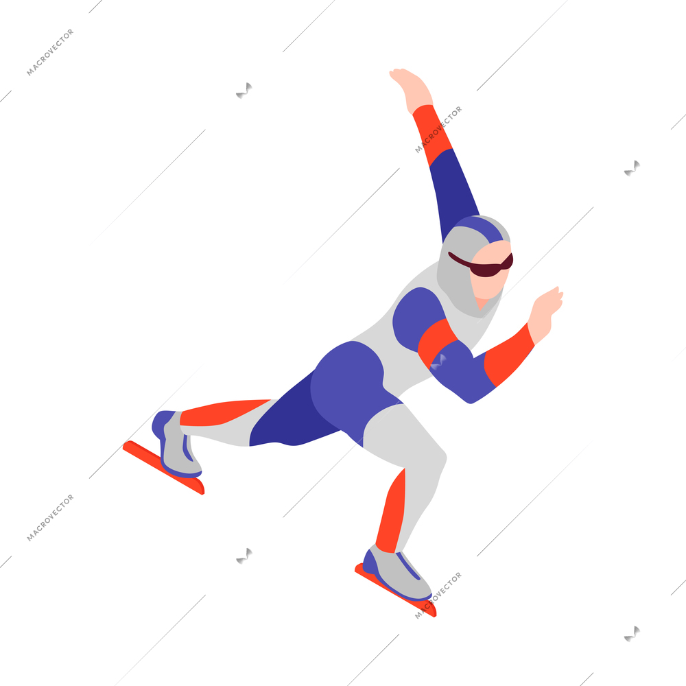 Isometric winter sport composition with human character of running ice skater vector illustration