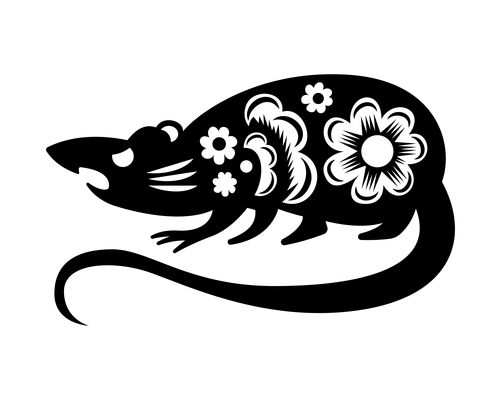 Year animal chinese cutting paper composition with isolated monochrome image of rat decorated with flowers vector illustration